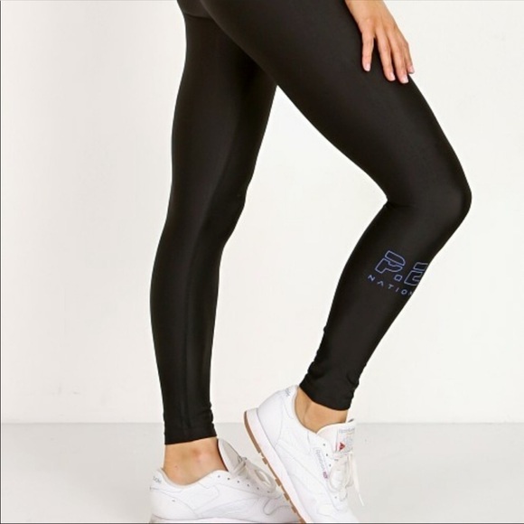Rare P.E NATION Hell Fire Striped Band Black Stretchy Shiny Active Leggings - Picture 12 of 14